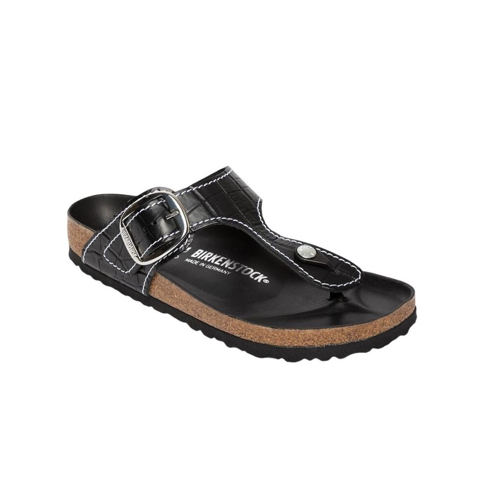 Birkenstock + Staud Croc Embossed Black Gizeh Sandals Size 37